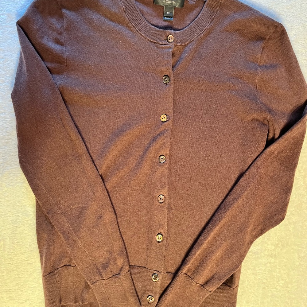 J.Crew Jackie Cardigan Chocolate Brown Button Front Crewneck Women’s XS